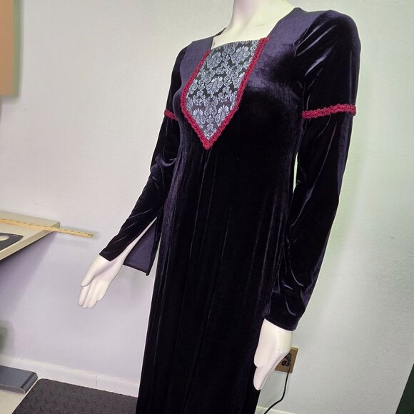 Vintage 90s Cykxtees Gothic Renaissance Medieval Vampire Velvet Dress - Picture 4 of 16